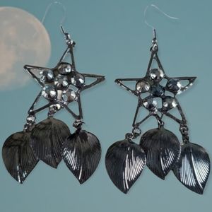 Rhinestone Star Chandelier Earrings Gunmetal Hook Ear Wires